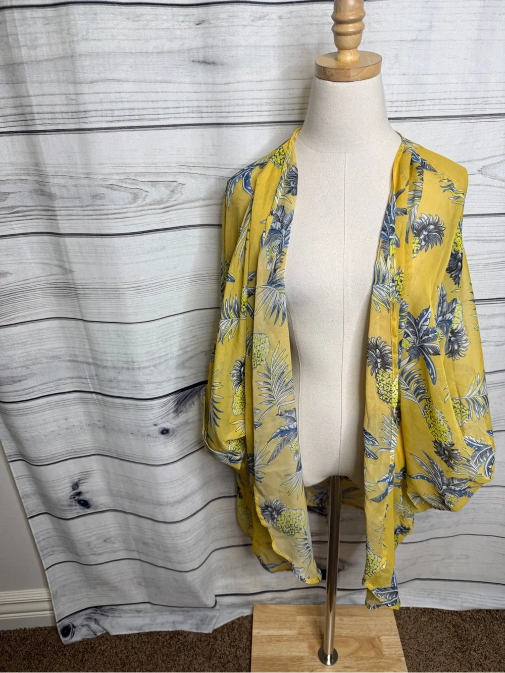 Yellow Pineapple Print Women's Swim Coverup Kimono